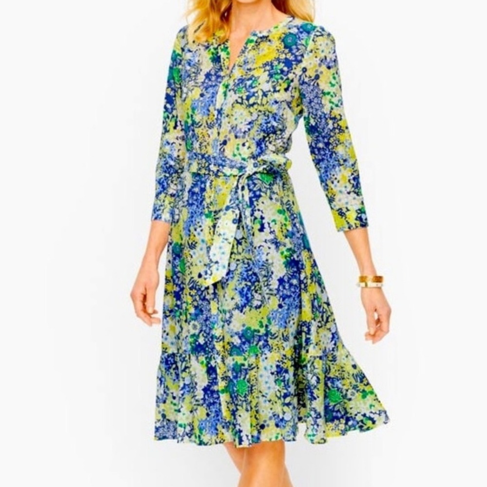 Talbots Floral Print Cotton Blend‎ Button Front Dress -Butterfly Garden Size 2